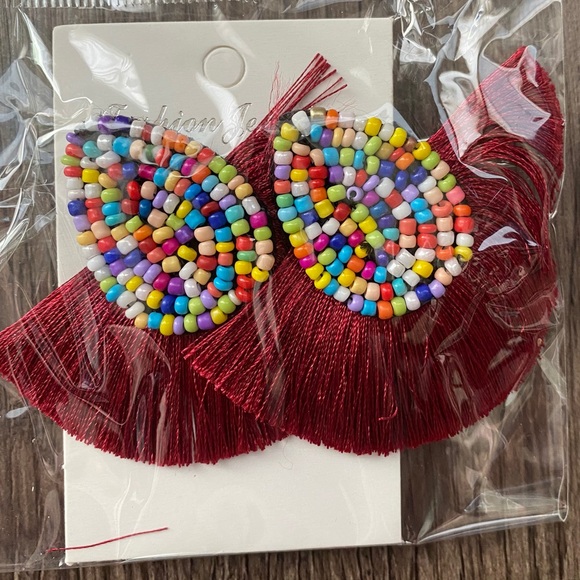 2 for $12.00 Boho Fan Tassel Beaded Earrings - Picture 3 of 6